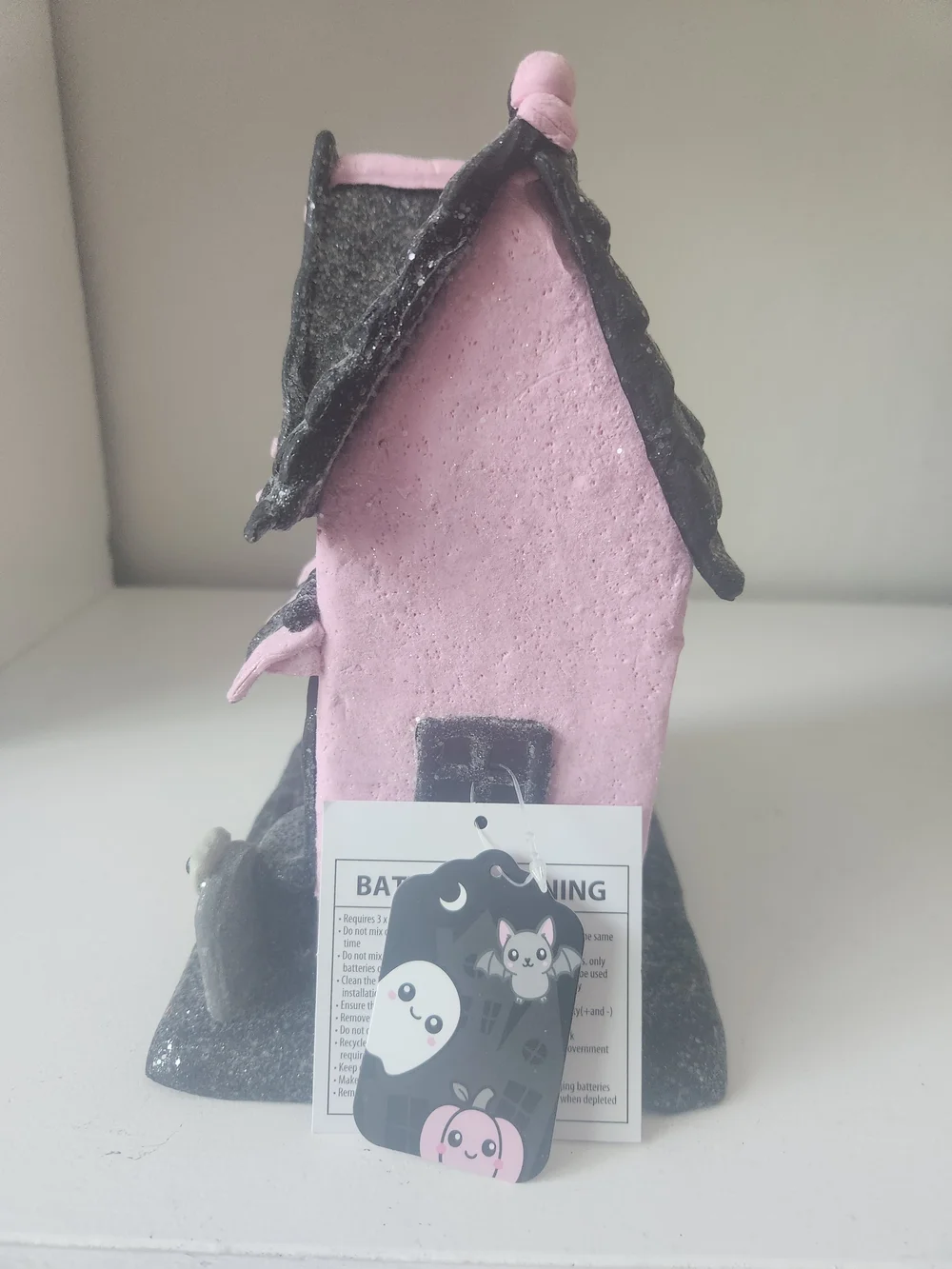 Pink & Black Light Up Halloween Haunted Gingerbread House Figuine